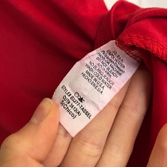 SOL R.H.R Solid Bright Red Fringe Tassel Trim Off the Shoulder Boho Blouse Top S - Picture 4 of 6